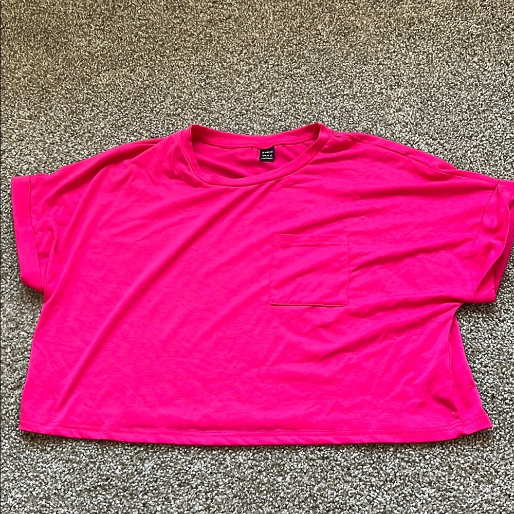Shein Bright Pink Cropped T-Shirt